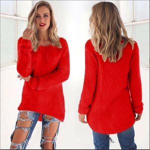 Women Fuzzy Shaggy Casual Sweater Velvet  Blouse